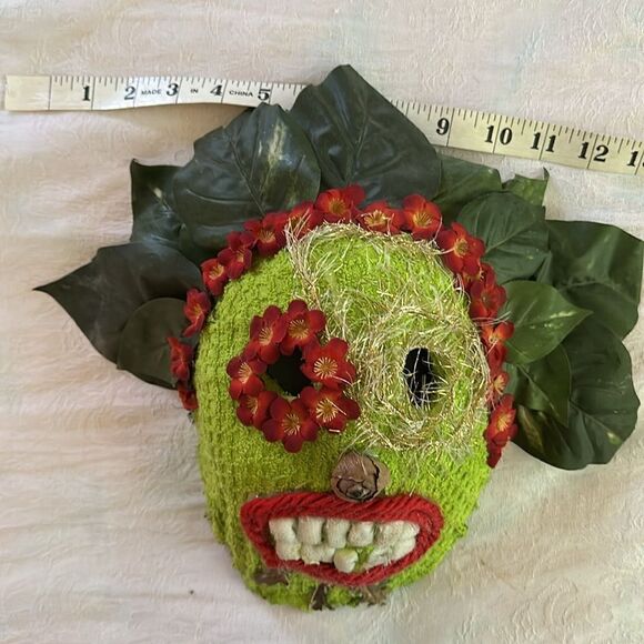 Mask Hand Crafted Day of the Dead Festival Decor Paper Mache Fabric Textile - Picture 6 of 7
